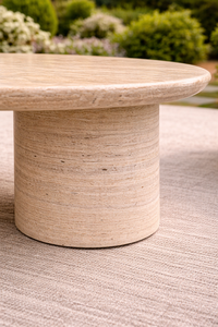 Table à manger ovale en pierre de travertin écologique de luxe, couleur beige naturel, mobilier de salle à manger moderne, décoration Diwali - Product Image 5