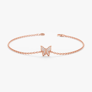 Pulsera de Mariposa con Diamantes de Laboratorio VB-21SR en Oro Amarillo de 10K y 14K, Cadena de Eslabones de Plata 925, Pulseras con Dijes para Mujer, Joyería Fina - Product Image 1