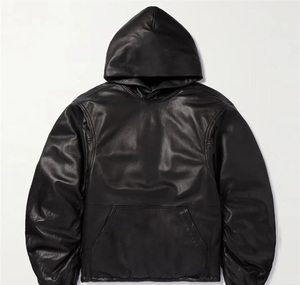 Sudaderas con capucha de cuero para hombre, ropa exterior informal moderna para uso diario, con textura de cuero suave y diseño de ajuste fácil. - Product Image 4