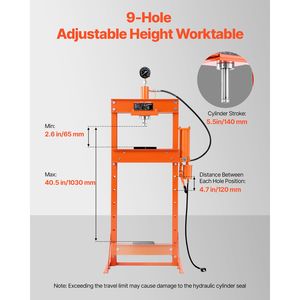 Pressa Idraulica da Officina da 20 Tonnellate con Piastra di Pressione Pneumatica Regolabile e Cuscinetto Centrale per Garage e Officine - Product Image 3