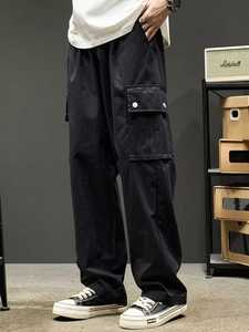 Custom Men's Tactical Loose <b>Cargo</b> <b>Pants</b> <b>Elastic</b> <b>Waist</b> Drawstring Multiple Pockets Casual Canvas Trousers Breathable Spring Style - Product Image 2