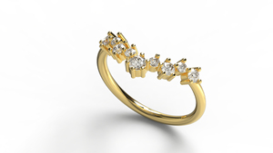 Bague de mariage unique en or 18 carats avec diamants ronds gradués, motif chevron, forme en V ondulée, bague de contour empilable, bijoux fins, cadeau pour femme - Product Image 2
