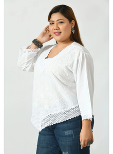 Kurta Étnica Bordada de Algodón Blanco para Mujer, Corte Regular, Estilo Informal, Diseño Tradicional de India y Pakistán, para Verano - Product Image 5