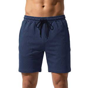 Shorts pour homme en piqué 100% coton bleu marine avec cordon de serrage à la taille, décontractés, respirants, longueur bermuda, couleur unie, tissu tricoté - Product Image 6