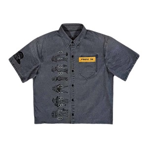 เสื้อเชิ้ตเดนิมทรงครอปโอเวอร์ไซส์สำหรับผู้ชาย ลวดลายกราฟิก สีเทาชาร์โคล สไตล์วินเทจ สตรีทแวร์ - Product Image 3