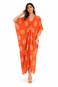 Vestido Kaftán Bohemio Tie Dye Naranja Personalizado para Mujer, Vestido Maxi Moderno de Verano, Traje de Playa, Ropa de Dormir Étnica con Cuello en V - Product Image 5