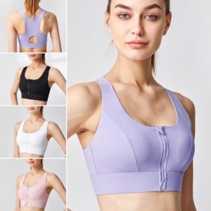 Sujetador deportivo de talla grande con cremallera frontal para mujer, venta al por mayor de fábrica, top personalizado para yoga y gimnasio con ganchos de seguridad - Product Image 5