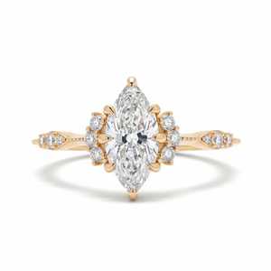 Classic Marquise Cut Floral Sunburst Halo Pave Band Lab Grown <b>Diamond</b> Engagement <b>Ring</b> 10K 14K 18K Solid Gold IGI Certified - Product Image 5