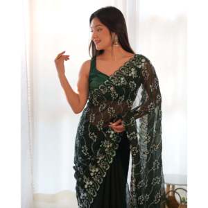 Diseñador Secuencia Bordado Vestido de noche Ropa de fiesta Sari con adornos elegantes - Product Image 3