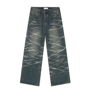 Pantalones Vaqueros de Mezclilla para Hombre, Estilo Urbano, de Alta Calidad, Corte Holgado, Pierna Recta, Lavado a la Piedra, Bordado Personalizado, Directo de Fábrica - Product Image 1