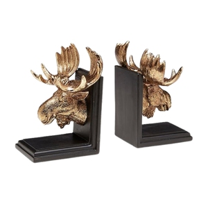 Porte-livres Tête d'Animal Dorée Antique, Lot de Porte-livres Vintage Robustes en Forme de Cerf, Supports Décoratifs pour Livres en Forme de Tête d'Animal pour la Maison et le Bureau - Product Image 1
