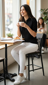 Women Polo T Shirt Short Sleeve Slim Fit Solid Color Knit Top With Casual <b>Pants</b> Outfit Collar Neck Daily Wear Style Look - Product Image 5