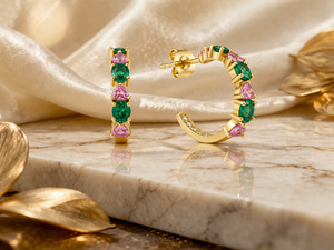 Pendientes de aro de plata de ley 925 con circonita cúbica, hechos a mano, con piedras preciosas y chapados en oro para mujer - Product Image 6