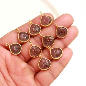 Pendentif en quartz fumé naturel sculpté à la main en forme de fleur, en argent sterling 925, charme en pierre de quartz fumé pour la fabrication de bijoux, 12 mm - Product Image 3