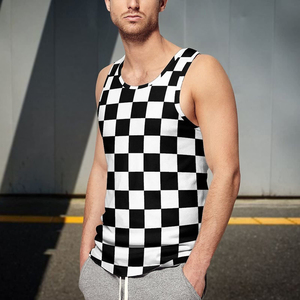 Vornex Industry Men's Black <b>White</b> Checkered Sleeveless Plus Size Knitted <b>Tank</b> <b>Top</b> O-Neck Casual Breathable Quick Dry Polyester - Product Image 6