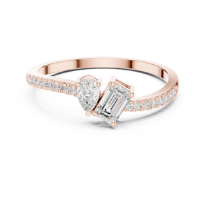 Rose Gold Emerald Cut Diamond Engagement Ring with Pave Side <b>Stones</b> Classic Women's Jewelry Ring - Product Image 2
