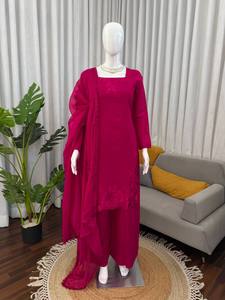 Conjunto de Salwar Kameez Indio-Pakistaní, Vestido de Seda con Bordado Floral, Pantalón y Dupatta para Bodas y Fiestas, para Mujer - Product Image 6