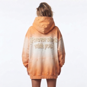 Oversized Hooded Distressed Embroidery Vintage Winter Wear <b>Drop</b> Shoulder <b>Sun</b> Faded Washed Polyester/Cotton Women's Hoodie - Product Image 3