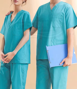 Conjunto de Uniforme Médico Unisex Azul, Top con Cuello en V, Pantalones Rectos, Uniforme de Hospital, Tela de Algodón y Poliéster - Product Image 2