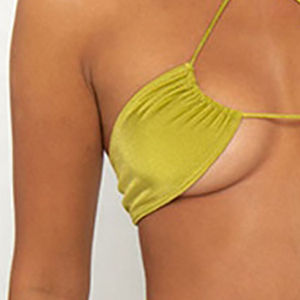 Ensemble de maillot de bain 2 pièces côtelé sans couture en spandex tricoté 140g pour femme, avec soutien-gorge triangle taille haute, décolleté en V profond et effet push-up, uni, décontracté et confortable - Product Image 6