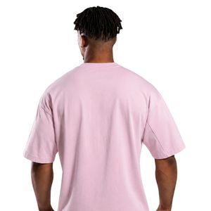 เสื้อยืดโอเวอร์ไซส์สีชมพูอมเทาสำหรับผู้ชาย ผ้าฝ้ายสโตนวอช คอกลม ทรงหลวม สไตล์ลำลอง แฟชั่นสตรีทแวร์ - Product Image 4