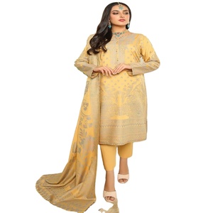 Trajes étnicos para damas Salwar de Bin Hameed Conjunto de 3 piezas de lana de melocotón con bordado Ropa india y pakistaní - Product Image 1