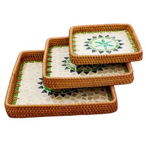 Meilleure vente plateaux de service en rotin incrustation de nacre décor haute qualité durabilité prix attractif pour plats assiettes décoration - Product Image 2