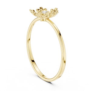 Anillo Minimalista en Forma de Flor de Oro Amarillo Sólido de 10k, 14k, 18k con Diamantes Cultivados en Laboratorio de Corte Redondo, Anillo de Boda Clásico, Regalo para Ella - Product Image 4