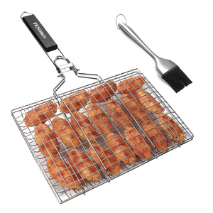 Cesta de Parrilla Plegable Portátil de Acero Inoxidable con Asa Extraíble para Asar Pescado, Verduras y Camarones - Herramientas Premium para Barbacoa - Product Image 1