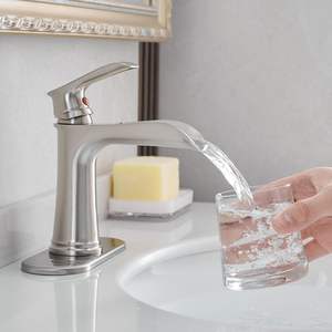 Cascata a 1 foro con un manico da bagno rubinetti rubinetto del lavandino piastra con scarico e linee di alimentazione lavello miscelatore - Product Image 5