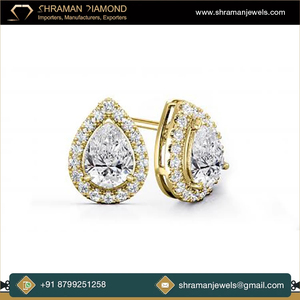 Pendientes de Plata 925 con Baño de Rodio, Diseño Moderno y Brillante, con Diamante Cultivado en Laboratorio en Forma de Pera, Corte Solitario, con Halo, para Aniversario - Product Image 3