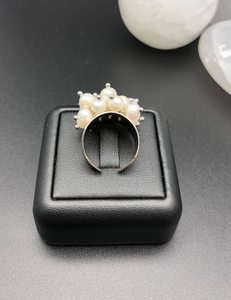 Anneau en argent sterling plaqué or 14 carats avec perles d'eau douce naturelles blanches, réglable, bijoux faits à la main pour un anniversaire de mariage - Product Image 4