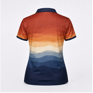 เสื้อโปโลแขนสั้นลายคลื่นสีส้มเบจฟ้าสำหรับผู้หญิง พิมพ์โลโก้ได้ตามต้องการ แห้งเร็ว เหมาะสำหรับกีฬากอล์ฟ - Product Image 1