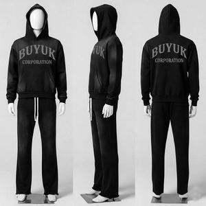 Survêtements à capuche personnalisés avec impression en relief et broderie vieillie, vente en gros, nouveau design, style streetwear d'hiver, coupe évasée, très demandés - Product Image 5