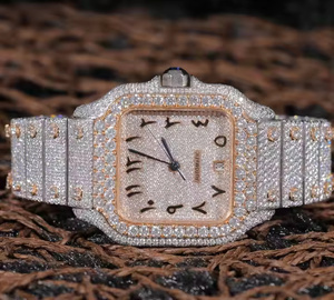 Montre de luxe en moissanite pour homme, montre-bracelet à quartz analogique sertie de diamants, pour la mode et les cadeaux haut de gamme - Product Image 1