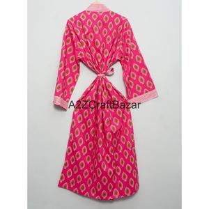 Kimono Indio 100% Algodón Ecológico, Vestido Largo Casual de Verano y Primavera, Estampado Floral con Bolsillos para Mujer, Ropa de Dormir y para Estar en Casa - Product Image 3