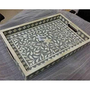 Bandeja con incrustaciones de hueso de madera clásica hecha a mano, bandeja de servicio de MDF de tamaño personalizado rectangular para el hogar, Hotel, restaurante, supermercado, venta al por mayor - Product Image 4