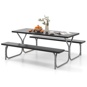 8-Person 6 Feet <b>Picnic</b> <b>Table</b> <b>Bench</b> Set with Durable HDPE Tabletop - Product Image 1