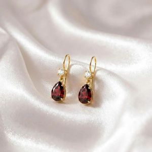 Boucles d'oreilles pendantes en argent sterling 925 ou plaqué or 18 carats avec grenat rouge naturel et zircon cubique, facettées, cadeau - Product Image 3
