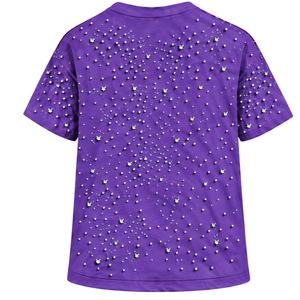 Unisex Purple Pearl <b>Studded</b> T <b>Shirt</b> Trendy Round Neck Short Sleeve Decorative Beaded Tee for Casual Fashion and Stylish Daily - Product Image 2