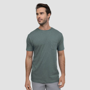 Camiseta de Algodón de Color Sólido para Hombre, Manga Corta, Cuello Redondo, Corte Regular Informal, Diseño con Bolsillo - Product Image 2