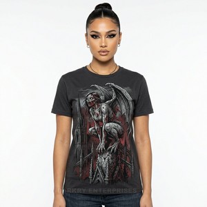 Camiseta Gráfica Personalizada de Algodón Pesado con Diseño de Esqueleto de Reina Victoriana Vintage, Estilo Gótico Urbano para Mujer - Product Image 2