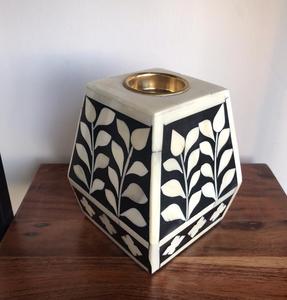 Support de bougie en os incrusté – Porte-bougie géométrique en mosaïque d'os noir et blanc, style floral arabe, décoration de luxe pour la maison, vente en gros - Product Image 4