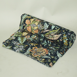 Handmade Reversible Floral Kantha Quilt Organic Cotton Bohemian <b>Bedspread</b> All Season Home Decor - Product Image 2