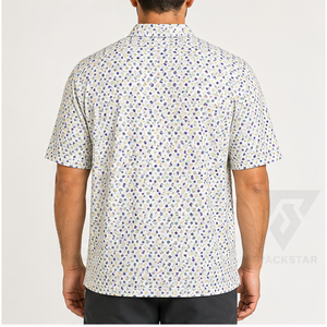 Polo pour homme Trackstar, blanc, imprimé géométrique multicolore, manches courtes, col boutonné, chemise de golf décontractée, logo personnalisé - Product Image 3