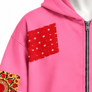 Pink Winter <b>Tapestry</b> Patchwork Fleece Zip Hoodie Oversized Hooded Sweatshirt Printed Patch Casual Streetwear Eco-Friendly Unisex - Product Image 5