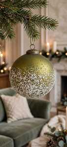 Adorno Navideño de Bola de Cristal Verde de Alta Calidad de 8 cm con Cuentas y Efecto Nevado para Colgar en el Árbol, Decoración Festiva para el Hogar - Product Image 2