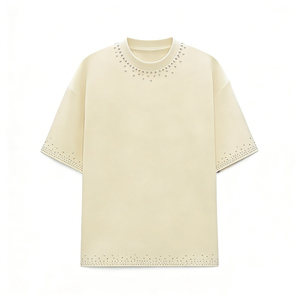 Camiseta Extra Grande Personalizada de Primera Calidad para Hombre, Manga Corta, Tejida, Color Sólido, Detalle de Pedrería, Estilo Casual, Diseño de Cuello Redondo - Product Image 1