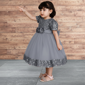 Elegante Vestido de Niña en Terciopelo Gris con Lentejuelas Bordadas, Vestido de Fiesta de Cumpleaños para Niñas, Vestido de Princesa de Lujo con Malla Suave para Boda - Product Image 3