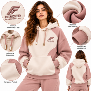 Sweat à capuche personnalisé en polaire premium pour femme, brodé, épais, style streetwear, vente en gros, sweats à capuche tendance, OEM - Product Image 5